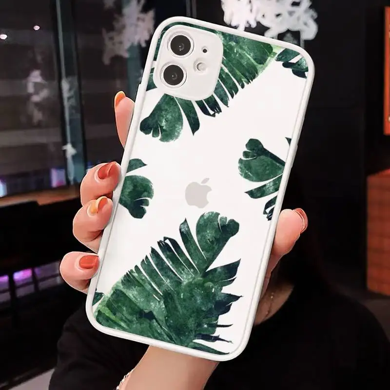 

green leaf Phone Case For iPhone 12 11 Mini Pro XR XS Max 7 8 Plus X Matte transparent White Cover
