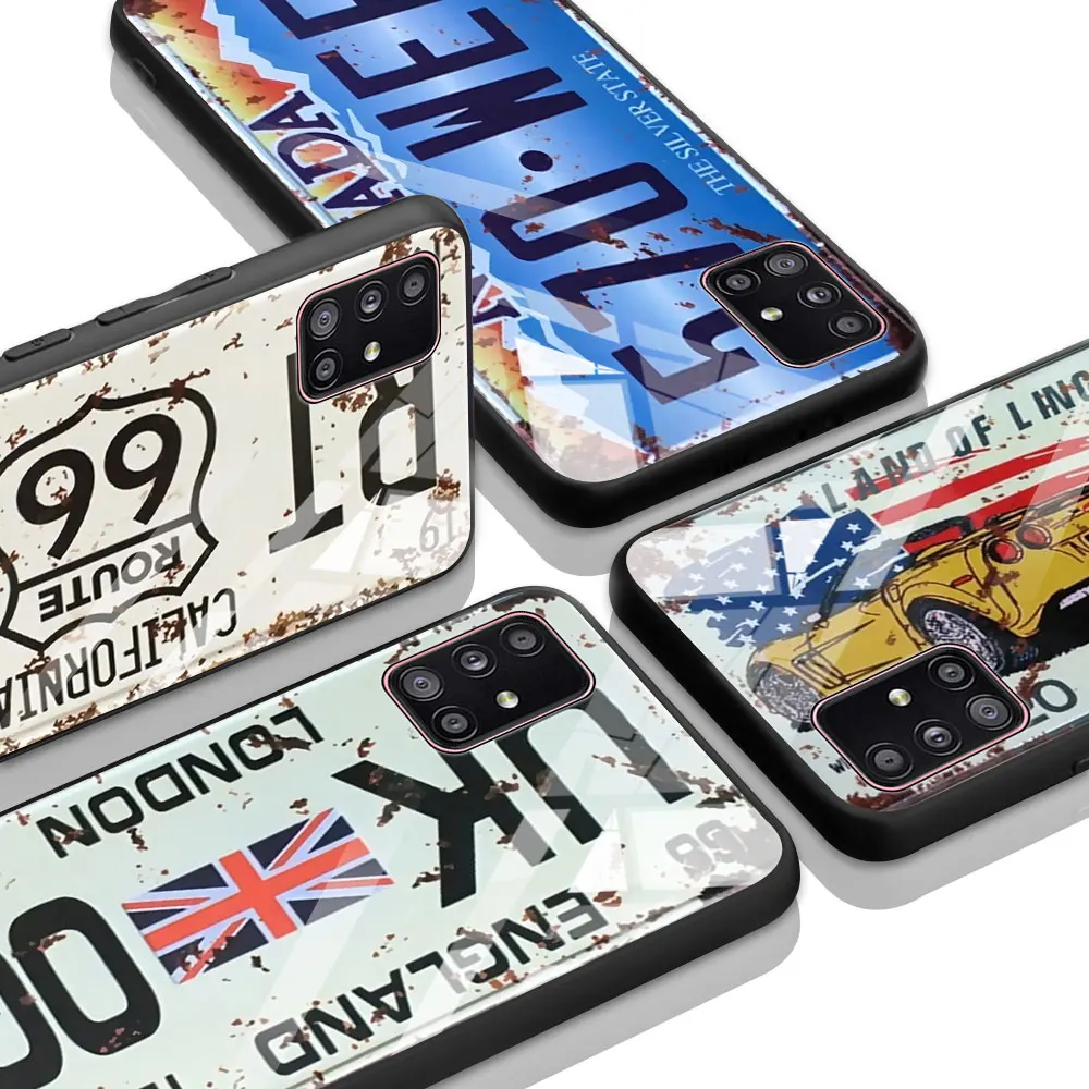 

Retro License Plate Number Glass Case For Samsung Galaxy A51 A71 A21S A70 A31 A10 M31 M51 A91 A30 M30S A40 A41 A11 Phone Cover