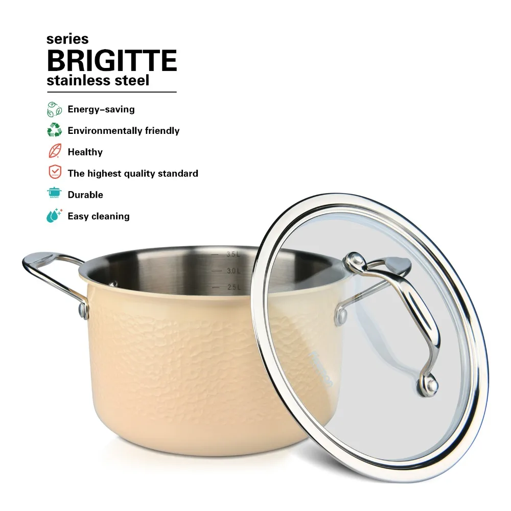Fissman BRIGITTE серии кастрюля с Стекло крышкой двумя боковыми рукоятками 2-слойные Нержавеющая сталь StockPots индукции Плита