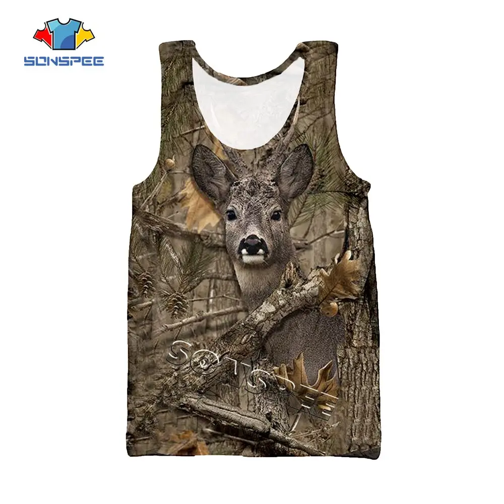 Майка мужская камуфляжная без рукавов с 3D изображением животных лисы и оленя |