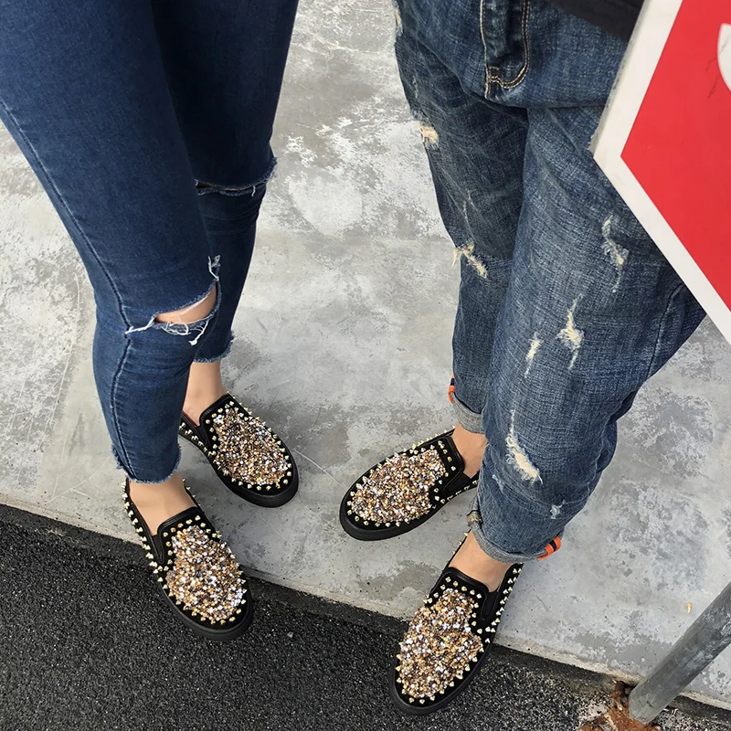 Женские замшевые туфли на платформе блестящие кроссовки с круглым носком без