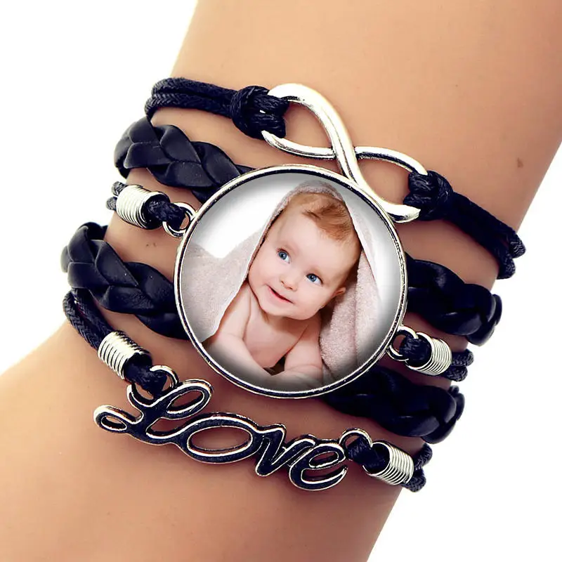 Кожаный браслет ручной работы на заказ фото вашего ребенка мамы папы внука