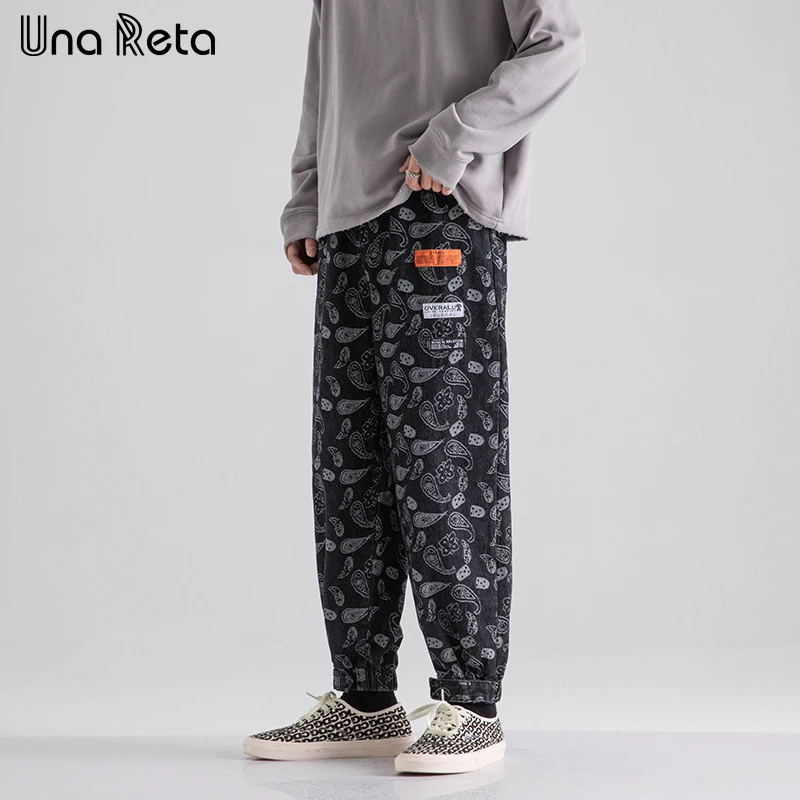 

Una Reta Jeans Men 2021 New Hip Hop Denim Trousers Streetwear Letter printing Mens Pants Plus size Casual Velcro design Jeans Ma