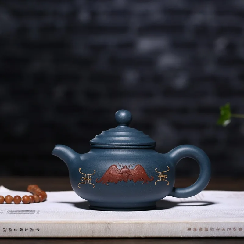

Azure Mud Manual Dark-red Enameled Pottery Teapot Often Blessing Manual Mud Painting Scented Tea Kettle Kung Fu Tea Have Gift