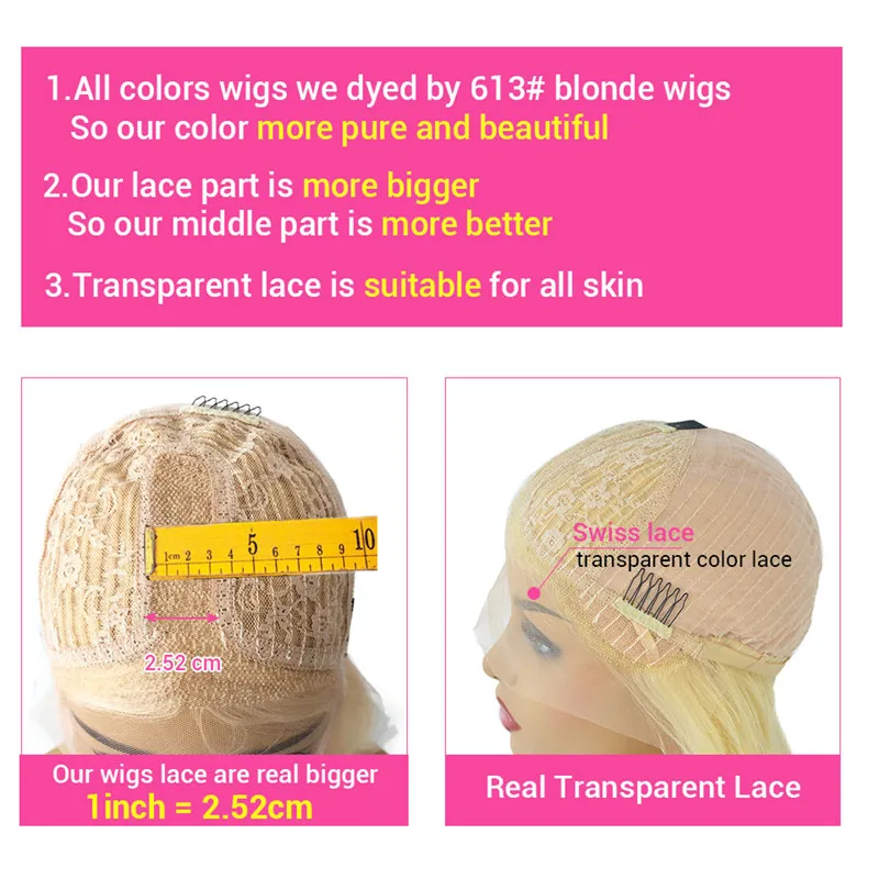 

Blonde Colored Human Hair Wigs Straight Part Lace Wig Brazilian Remy 613 Bob Wig Transparent Lace Wigs For Women Human Hair 180