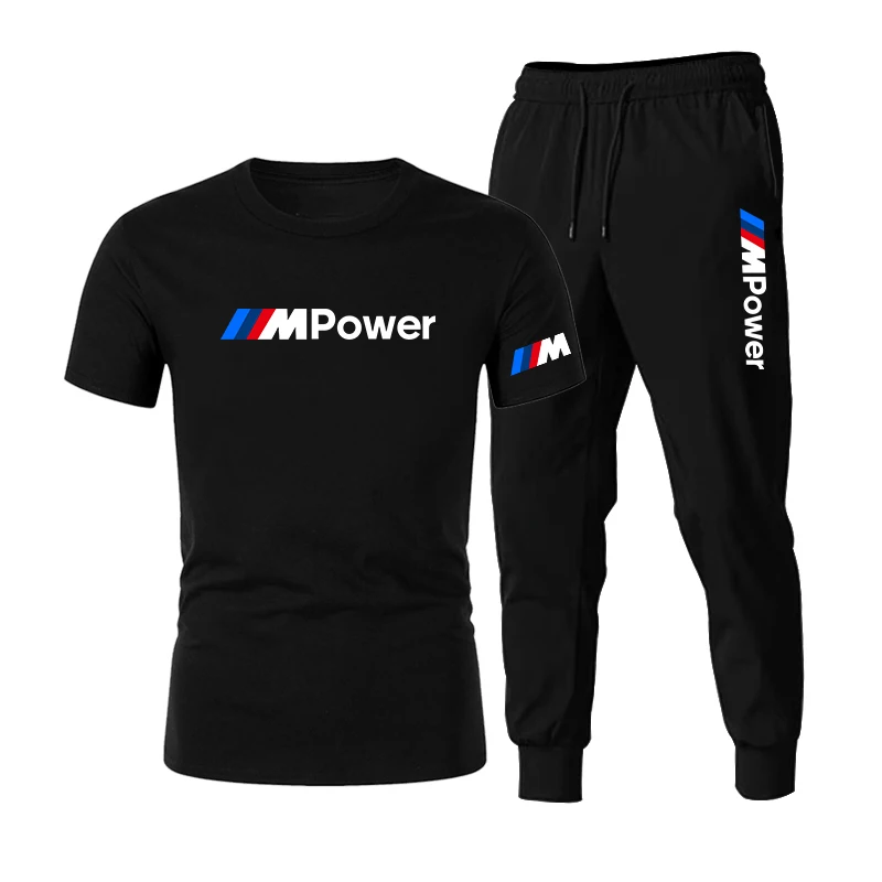 

2021 Summer Fashion Leisure brand Men's Set Tracksuit Sportswear Track Suits Male Sweatsuit Short Sleeves T shirt 2 piece set