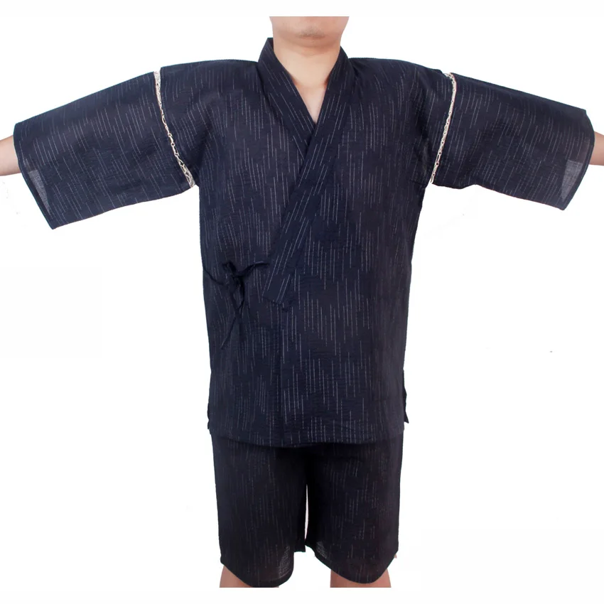 Мужские японские традиционные костюмы самурая Jinbei, свободная одежда для сна, тонкая футболка+ шорты, хлопковая сауна, юката, мужские восточные пижамы