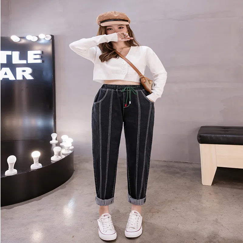 Женские джинсы размера плюс 5XL новинка сезона осень-зима 2019 джинсовые брюки с