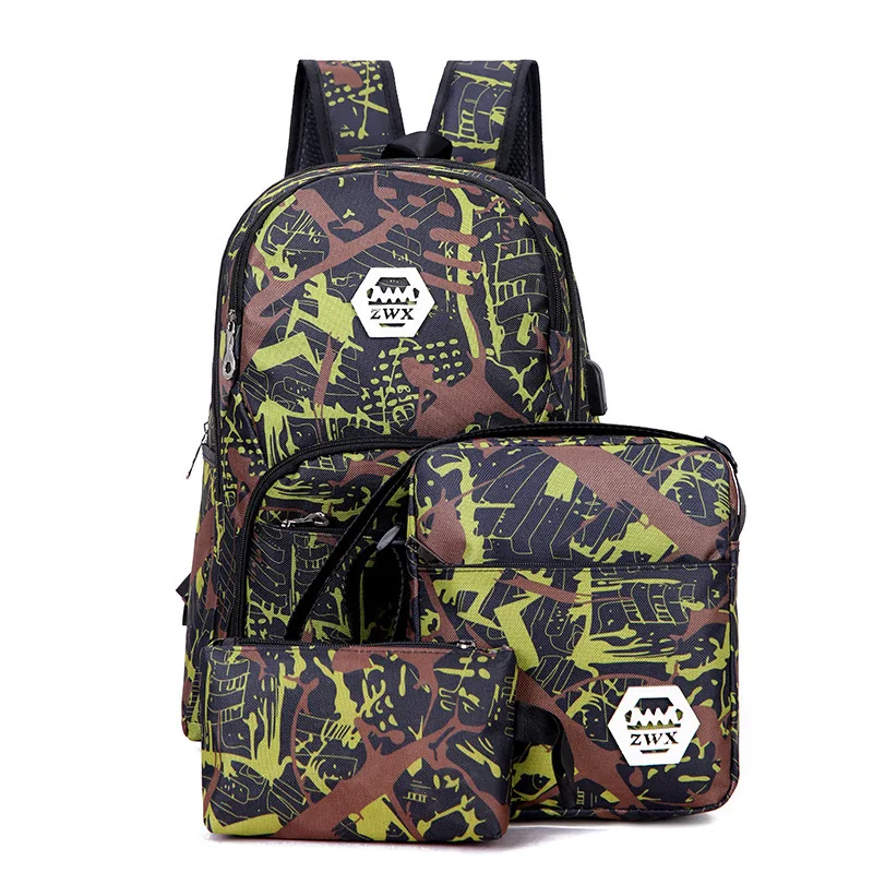 3pcs/set USB Male backpacks Camouflage schoolbags for middle school boys girls High quality nylon school bags travel backpack