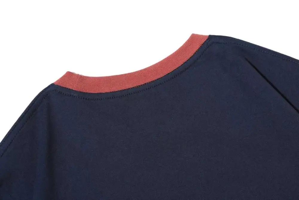 Мужские контрастные цветные принты с коротким рукавом темно-синяя футболка