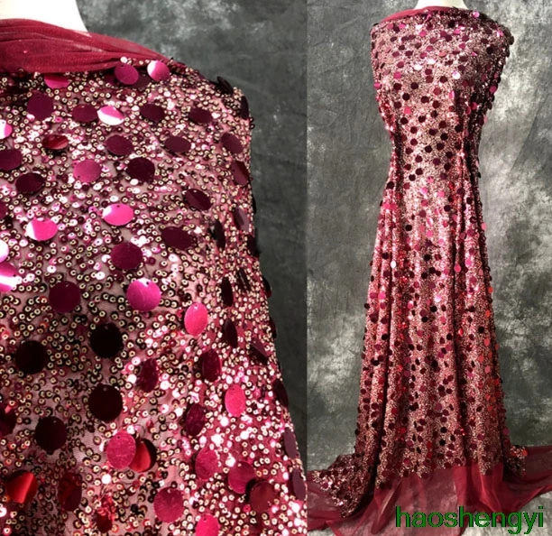 Бордовая масляная цветная ткань в горошек с блестками этническом стиле | Дом и