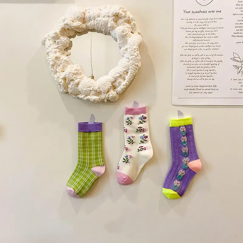 

Hot Sale 3Pairs/lot Spring Children Socks Cotton Baby Stripes Grid Socks Fashion Toddler Girl Floral Princess Socks for Kid 1-8T