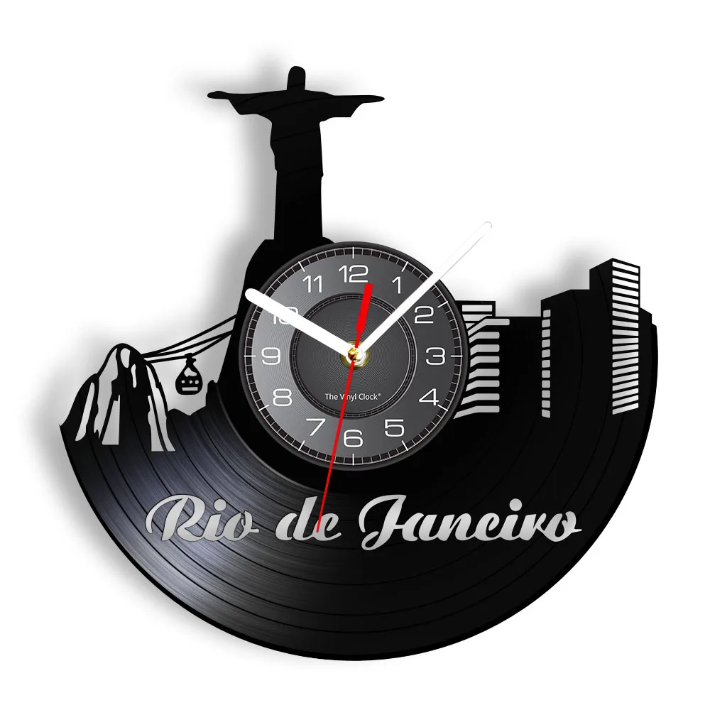 

Rio De Janeiro Skyline Silent Wall Clock Brazil Christ the Redeemer Landmark Vintage Clock Wall Watch Cityscape Rio Travel Gift