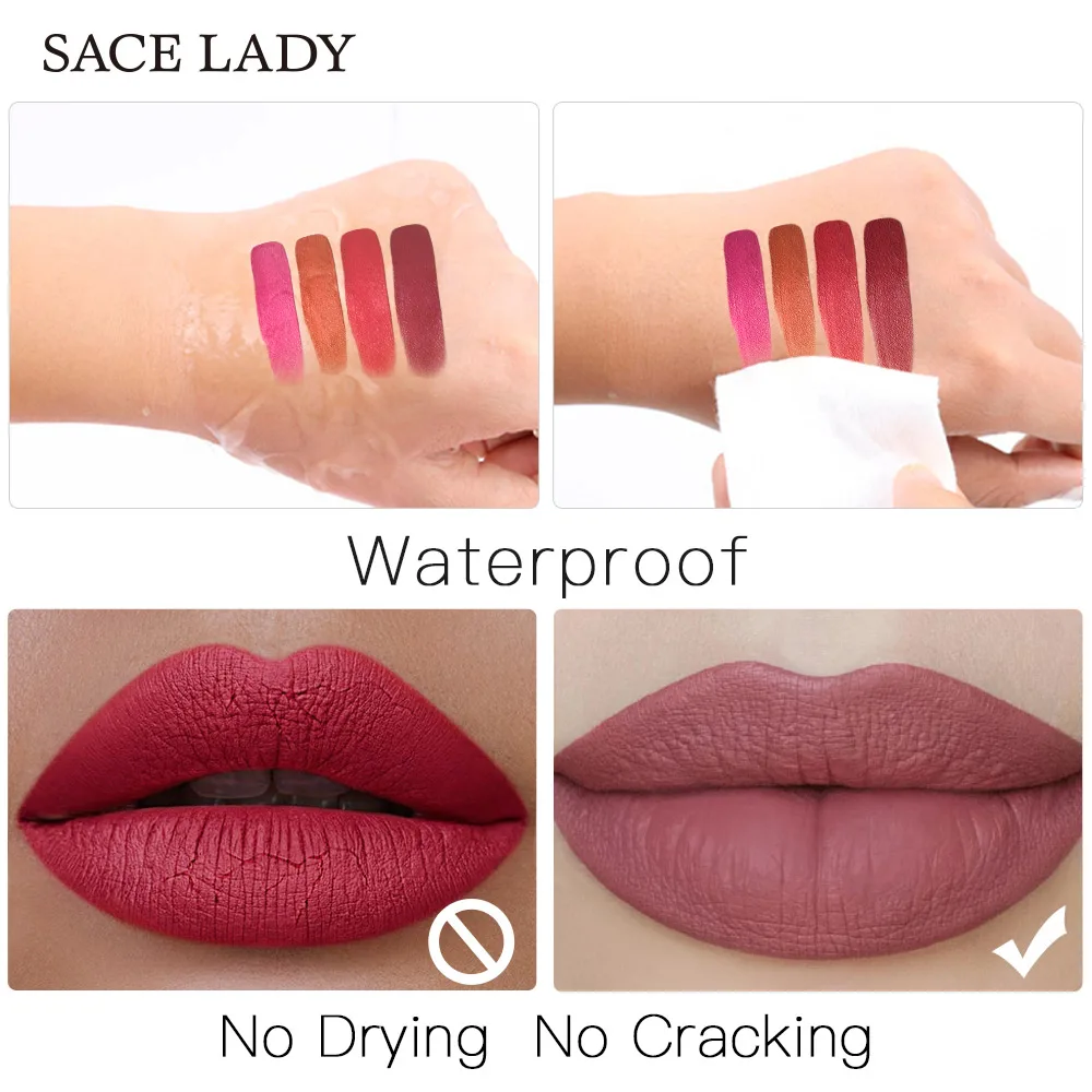 

SACE LADY Matte Lipstick Makeup Long Lasting Liquid Lip Stick Nude Lip Tint Make Up Waterproof Lip Gloss Brand Cosmetic 23 Color