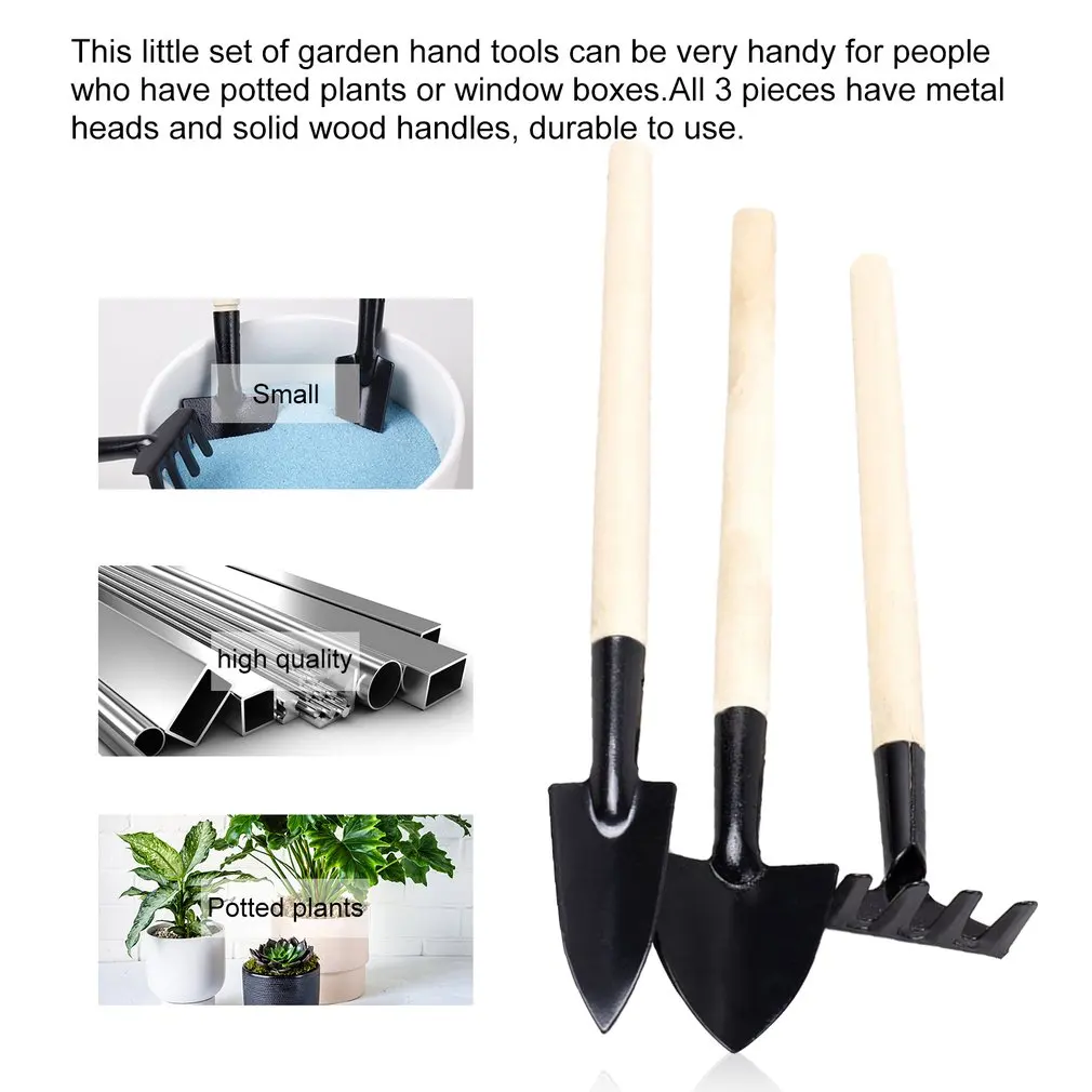 

3PCS/Set Long Handle Gardening Tools Gardening Mini Tool Wood Handle Metal Head Small Shovel Rake Spade