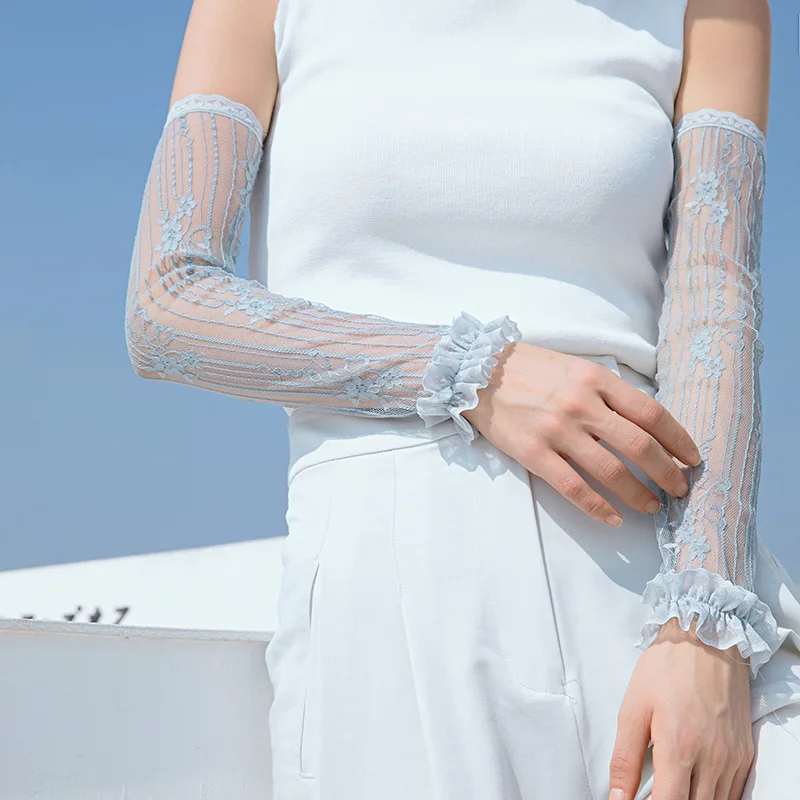 

Women's Summer Sun Protection Sleeve Hollow Lace UV Thin Long-Sleeved Bike Breathable Cycling Gloves Driving Arm Warmers Sleeves