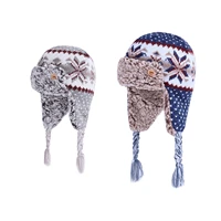 baby winter sherpa earflap hat for boys girls kids infant snowflake knitting fleece trapper hat snow hat skull cap 0 2 years