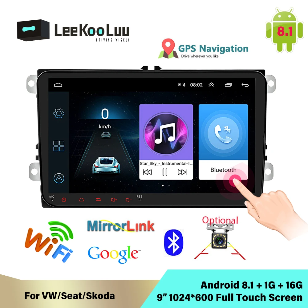 Мультимедийная система LeeKooLuu 2 Din Android 8 1 9 дюймов GPS для VW/Volkswagen Skoda Octavia Golf 5 6 Touran Passat