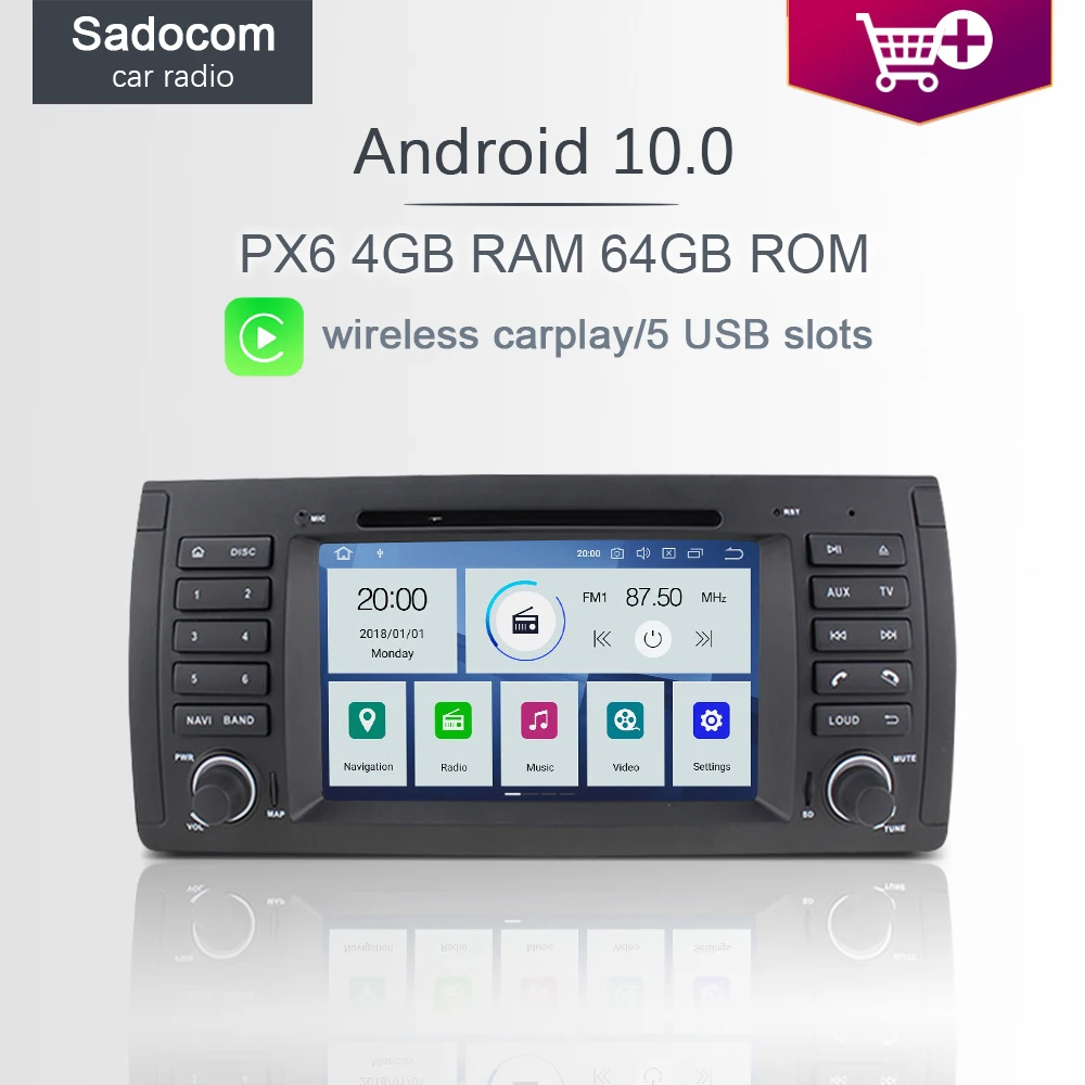 Автомобильный DVD плеер PX6 1 din на Android 10 0 6 ядер 64 Гб ПЗУ 4 ОЗУ с GPS для BMW E39 X5 E53 M5 Range