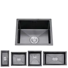 Black Nano Stainless Steel Mini Sink Single Slot Trumpet Kitchen Sink Balcony Kitchen Sink Undermount Kitchen Basin 450X450MM