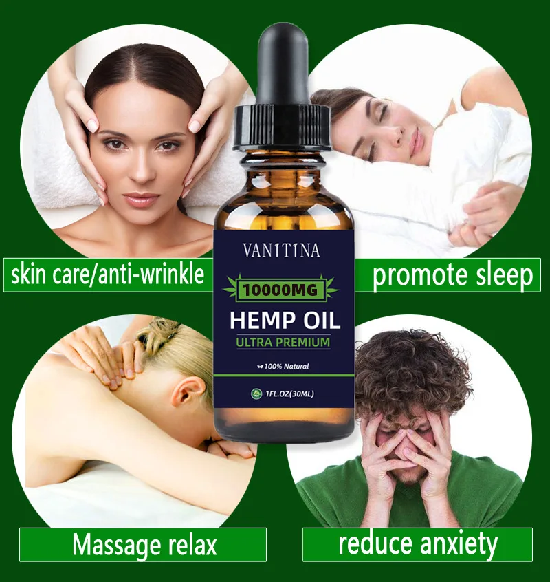 

10000mg hemp seed oil organic herbal drops body massage stress relief oil 30ml skin care helps sleep essential oil