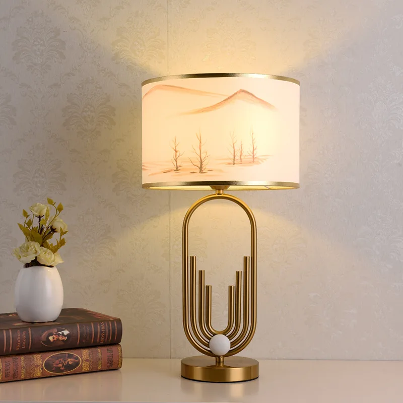 Классическая Ретро домашняя лампа E27, настольная лампа, тканевый абажур, настольная лампа для спальни, кабинета и семейного чтения