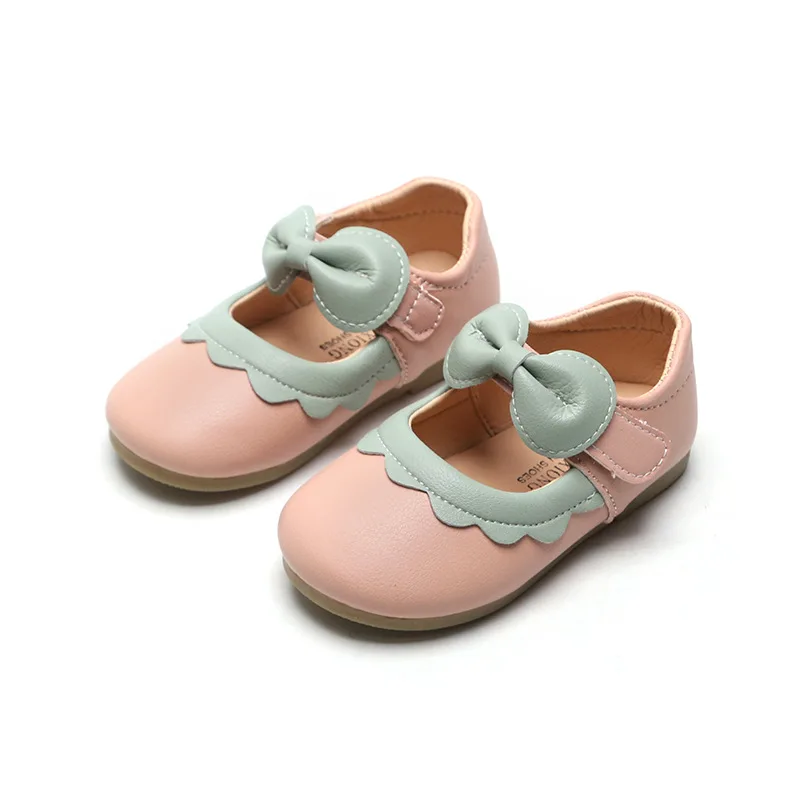 

2021 New Bowknot Leather Shoes Girls Baby Shoes 1-8 Years Old Non-Slip Soft Sole Spring Little Girls Single Shoes E419