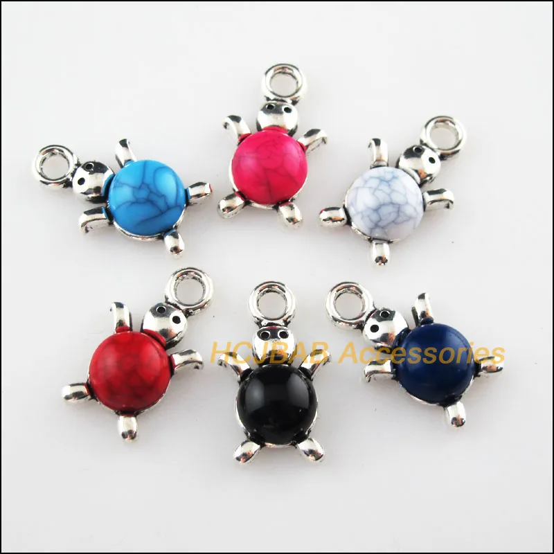 

12 New Tortoise Mixed Charms Stone Tibetan Silver Tone Pendant 14x23mm