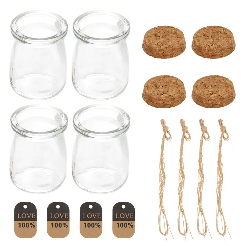 

10pcs 100ML Heat Resistant Milk Glass Bottles With Wood Lid Yogurt Bottles Kitchen Storage Jar
