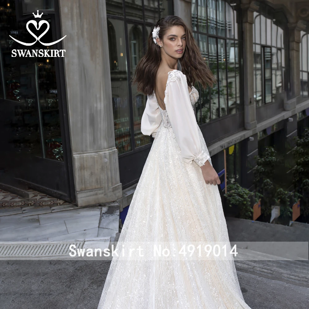Vestido de Noiva, роскошное свадебное платье, расшитое бисером,, шикарная юбка, Сказочная аппликация, а-силуэт, с рукавом, принцесса, иллюзия, платье невесты, DY08