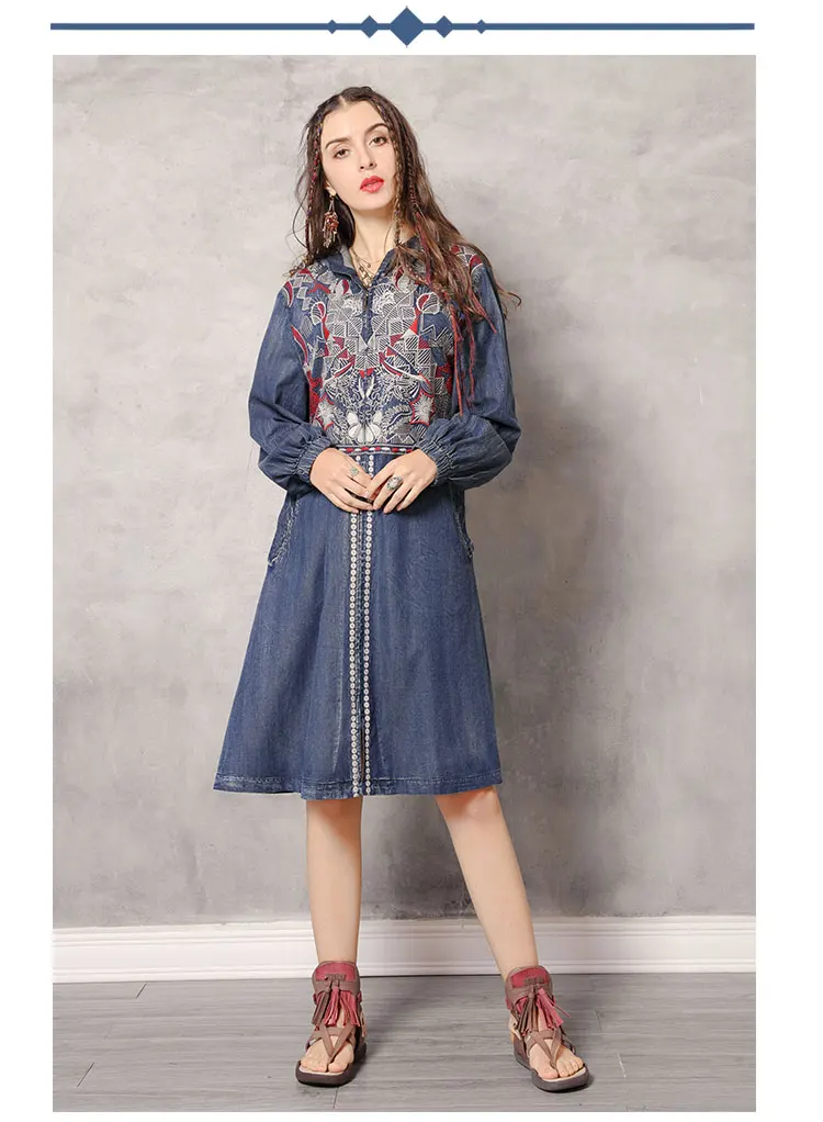 Тренч Yuzi. Мая Boho новые женские джинсовые куртки с капюшоном винтажные длинные пальто на молнии с вышивкой B9286 Casaco Feminino