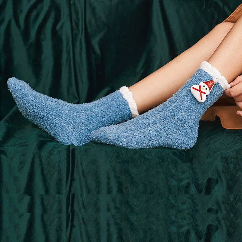 

Winter Thickening Women Child Coral Fleece Christmas Socks Elk Bear Gift Cute Mid-tube Sock Ladies Home Bed Floor Slipper Sox