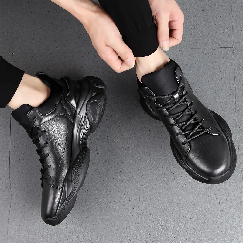 

3 CM Height Increase Leather Casual Men Sneakers Men Elevator Shoes Thick Sole Young Men Daily Footwear Spring/Autumn