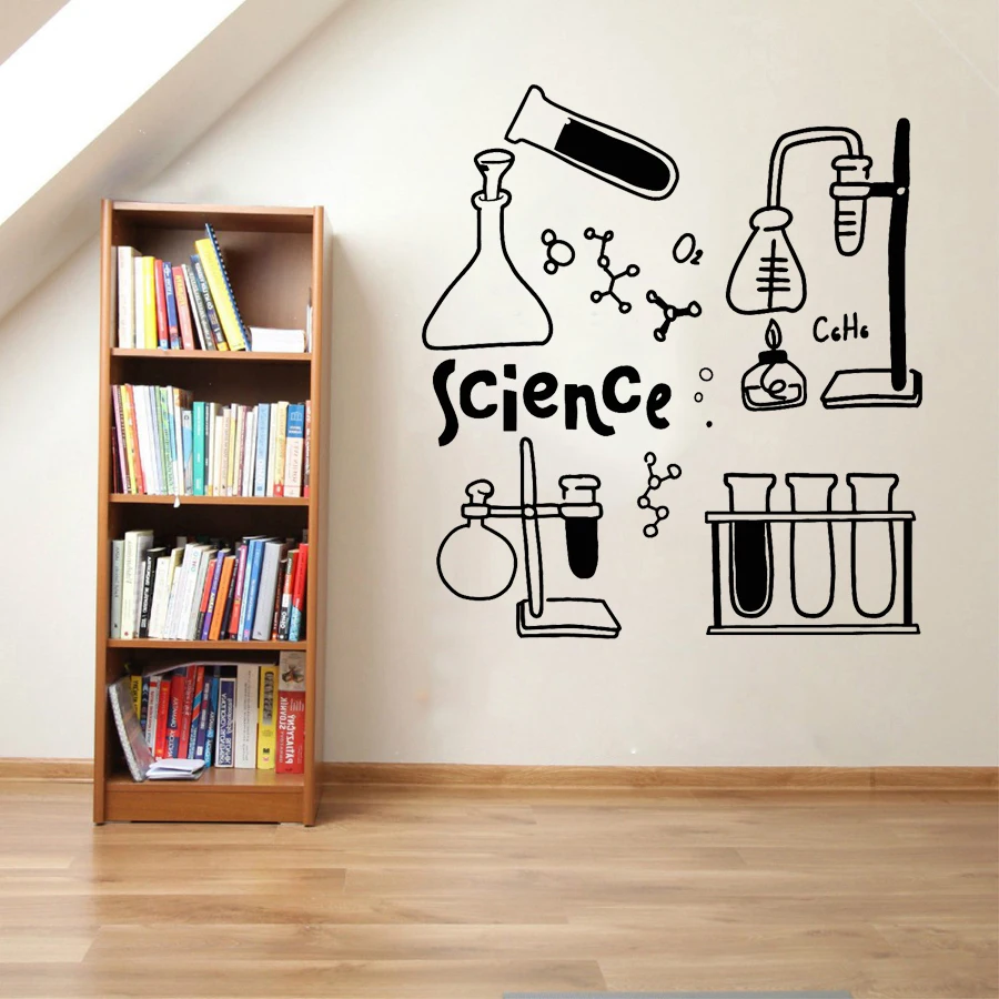 

School Laboratory Wall Sticker Library Decal Science Chemistry Stickers Scientific Art Mural Kids Boys Room Decor Enlightenment