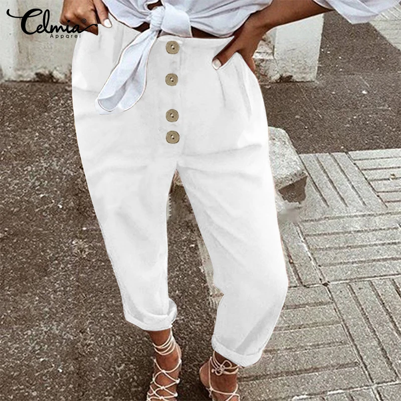Женские винтажные брюки Celmia осенние шаровары с высокой талией и пуговицами