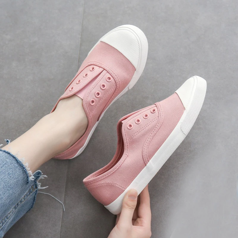 Women Canvas Shoes Comfortable Sneakers Slip On Flat Shoes Breathable Solid Loafers Mujer Sapatos