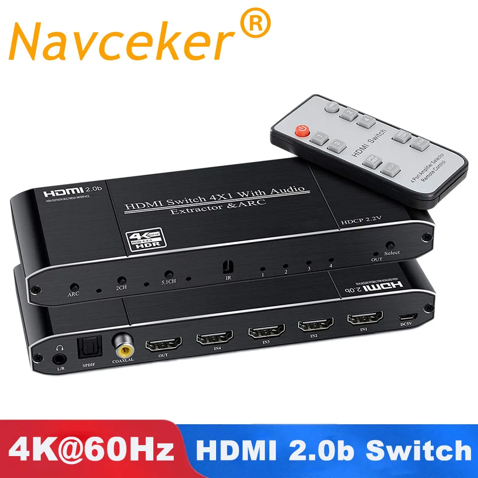 Мини 4K HDMI коммутатор 2x1 HDMI 2,0 коммутатор 4x1 HDR HDMI коммутатор Аудио экстрактор с ARC и ИК-управлением для PS4 Apple tv HD tv - Цвет: 4x1 HDMI 2.0b Switch