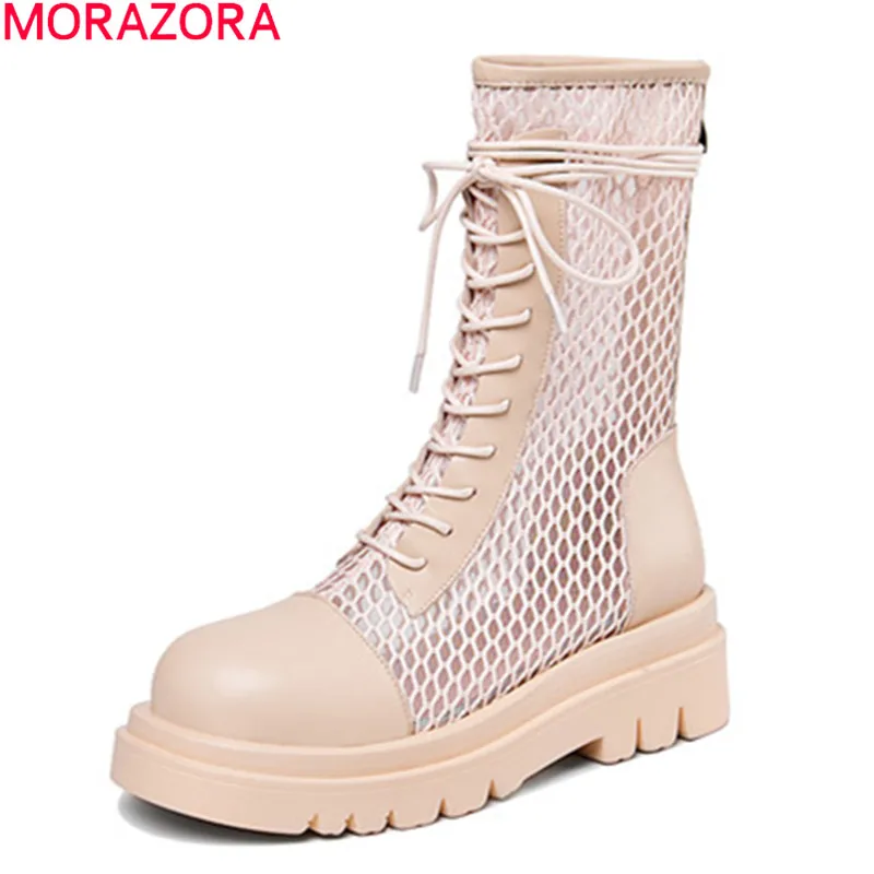 

MORAZORA/2021 Большой размер 34-43, женские ботильоны, модная женская обувь на шнуровке; Летняя обувь для женщин; Модная дышащая повседневная обувь Ч...