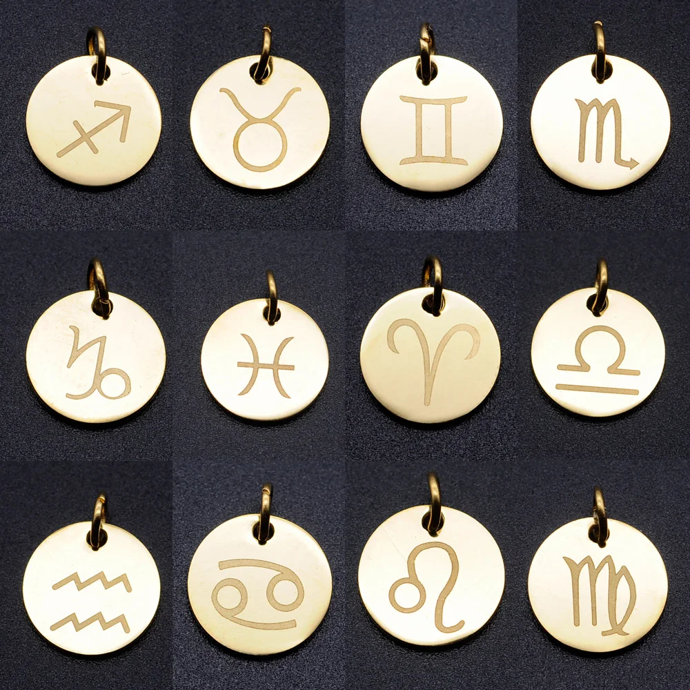 

Gold Color 12 Constellation Zodiac Sign Diy Charms 100% Stainless Steel Charm Never Rust for Necklace Charm