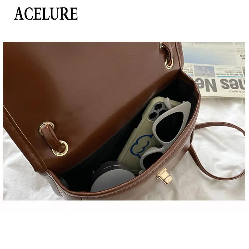 

ACELURE Vintage Fashion Small Shoulder Bags for Women Solid Soft PU Leather Crossbody Bags Ladies Shopping Purse Female Handbag