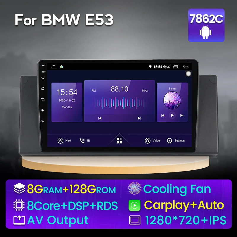 

MEKEDE DSP Android 11 Monitor Car Video Player For BMW X5 E53 1999-2003 Carplay Auto IPS Screen 4G LTE Built-in Bluetooth Stereo