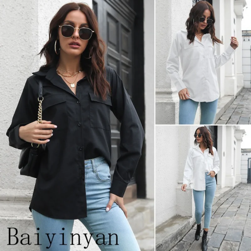 

Baiyinyan Spring-Summer NewinsInternet Celebrity Gao Zan Style Cotton Double Pocket Long Sleeve Shirt Women's Loose Shirt
