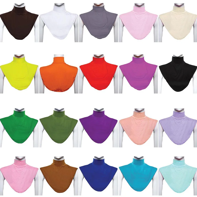 Womens Muslim Modal Fake False Collar Islamic Hijab Extensions Turtleneck High Neck Cover Warmer Bright Solid Color Half Top |