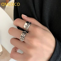 qmcoco vintage punk silver color wide rings engagement fine jewelry fashion simple geometric party accessories gifts for woman
