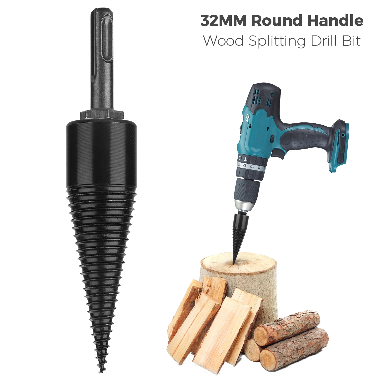 

Round Shank Extension Firewood Splitter Machine Drill Wood Cone Reamer Punch Driver Drill Bit Split Drilling Tools 32-50mm