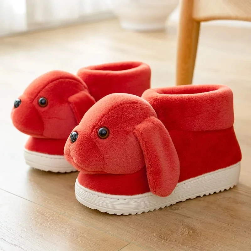 

Girls designer animal dogs slippers family autumn winter plush fur shoes warm slippers women bedroom footwear