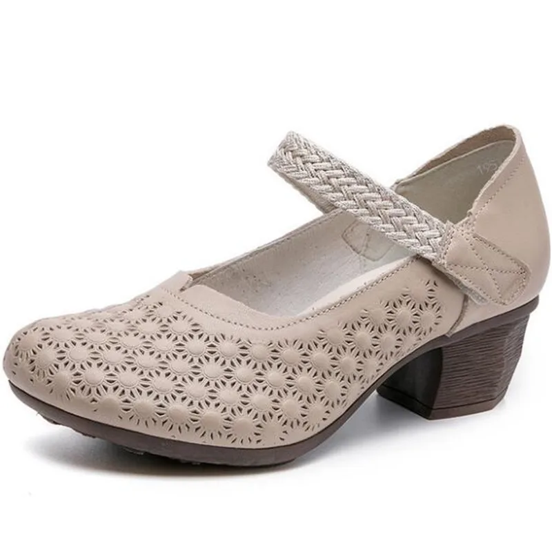 

100% Natural Full Genuine Leather Shoes High Heels 2020 New Spring Summer Breathable Women High Heel Shoes Fashion Casual Shoes