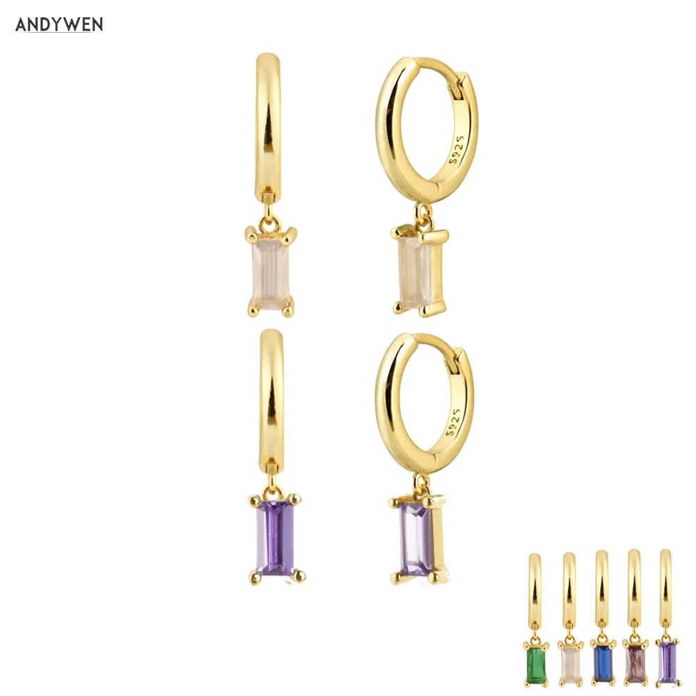 aliexpress - ANDYWEN 925 Sterling Silver Gold Fine Purple Pendiente Piercing Drop Earring 2020 Fashion Luxury Crystal Circle Round Jewelry