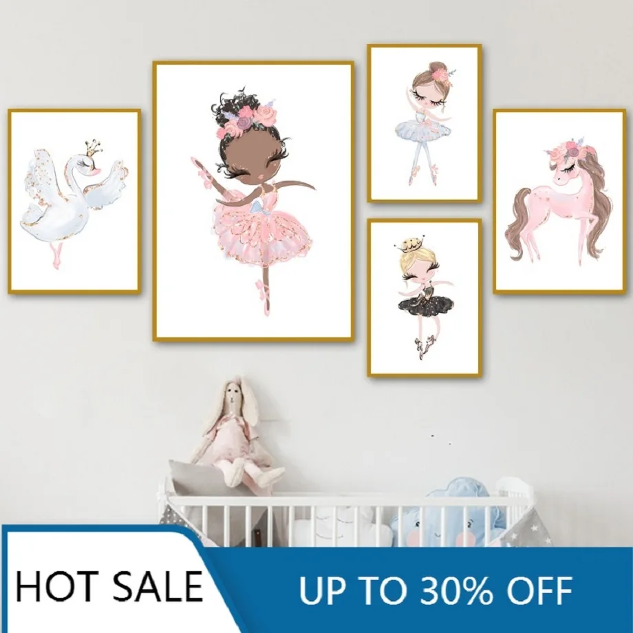 Мультяшный Розовый Единорог Лебедь Девушка корона цветок Скандинавская