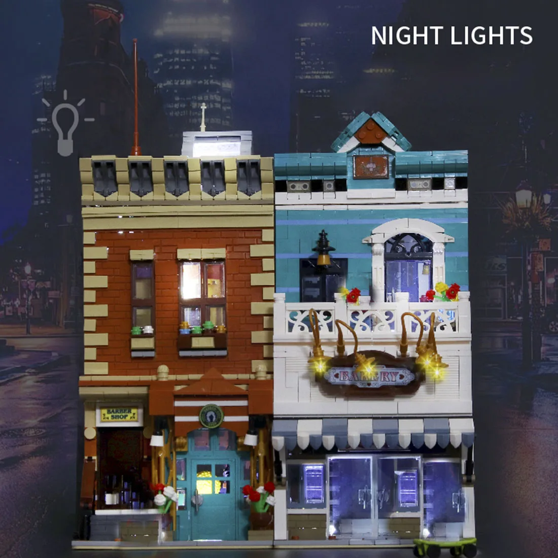 

3968Pcs Bakery and Barbershop Street View Building Blocks MOC Famous Architecture Model DIY Bricks Toy with Light block toys